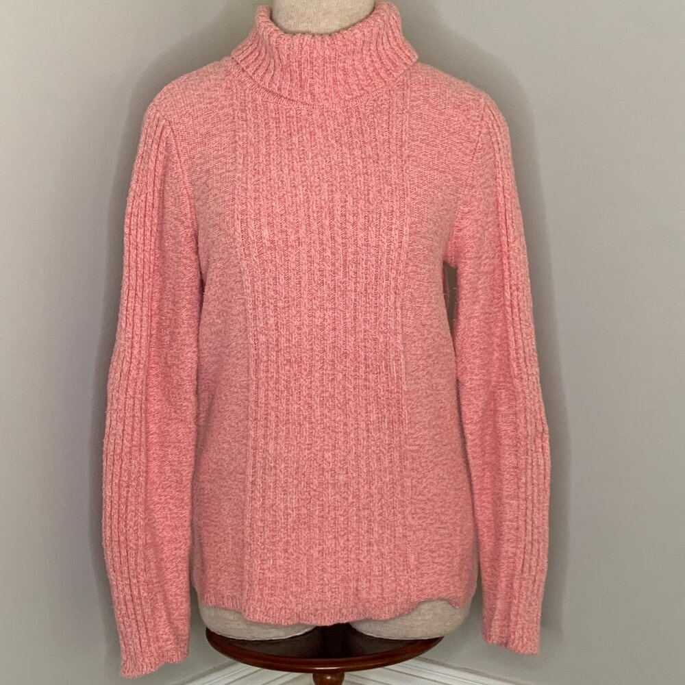 Sundance Women's Ribbed Pink Turtleneck Thick Silk Blend Sweater Size Medium